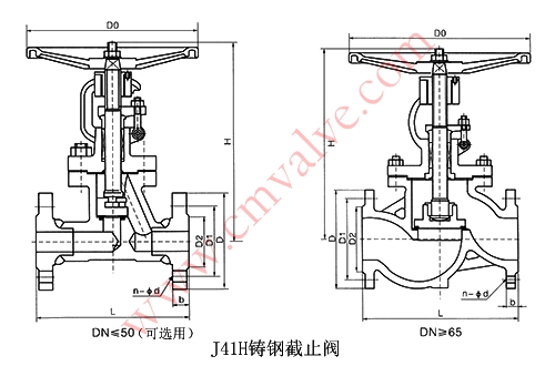 J41H截止阀外形结构示意图