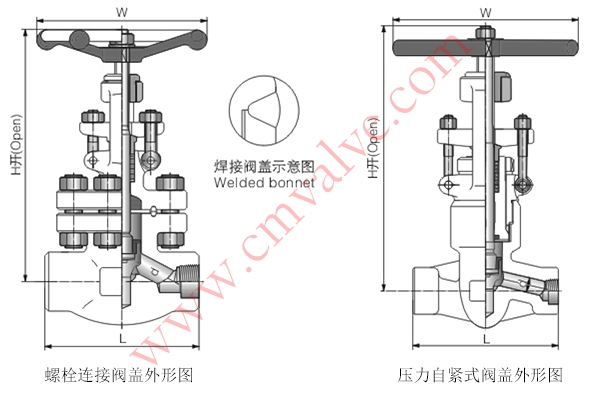 J61H锻钢焊接截止阀CL900-CL1500外形结构示意图