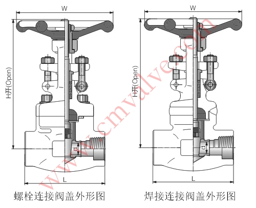 Z11H锻钢内螺纹闸阀外形结构示意图